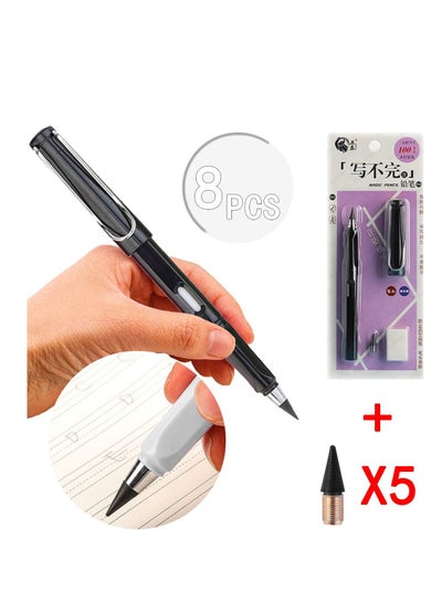 اشتري 8 Kit Inkless Everlasting, Infinity Magic Pencil with Eraser, Tree-Friendly Cute Forever Pencil for Kids Writing, Sketch, Drawin( 6 refill + 1 Timeless Pencils + 1 Eraser ) في السعودية