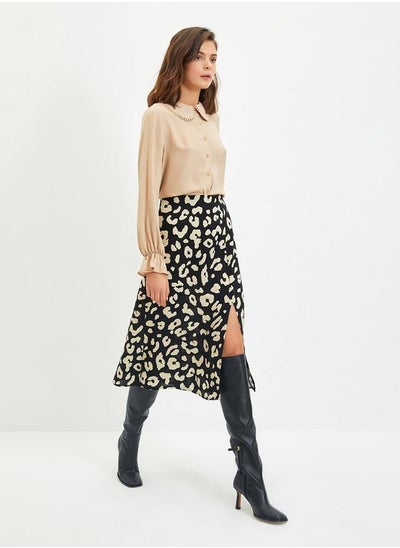 Buy Animal Print Midi Skirt with Slit Detail in Saudi Arabia