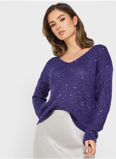 Buy V-Neck Shimmer Sweater in UAE