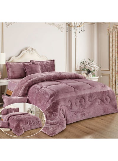 Buy 6Pieces Ultra Soft Winter Comforter Set King Size 220x240cm Box Stitched Solid Color Warm Bedding Sets, Light Purple in Saudi Arabia