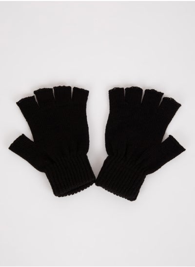 Buy Men Fingerless Knit Black Gloves in Egypt