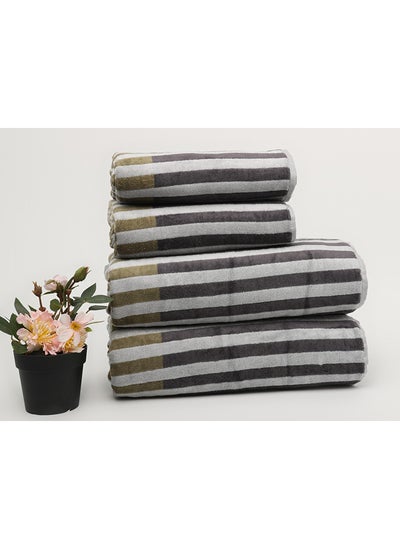 Buy Towel 4 Piece Bathroom  Set - BRICKS STRIPE - 500 GSM - 100% Cotton Velour - 2 Bath  70X140 cm & 2 Hand  50x90 cm -MultiColour - Modern Stripe Design - Luxury Touch - Extra Absorbent in Saudi Arabia