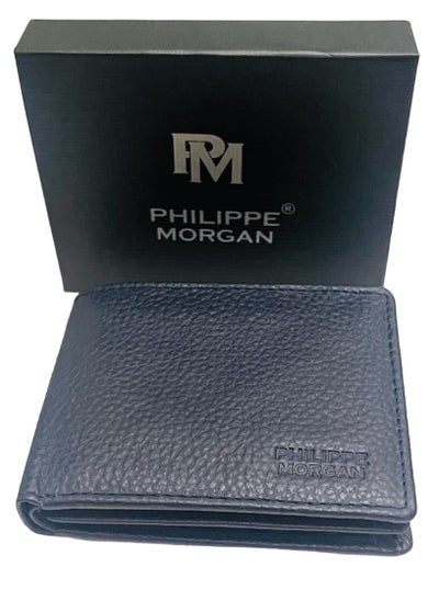 Buy Premium Genuine Leather Single Fold Wallet For Men Blue Color in UAE