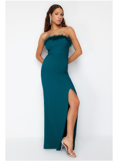 Buy Emerald Green, Fitted Evening Dress in Weave Occlusion TPRSS22AE0095. in Egypt