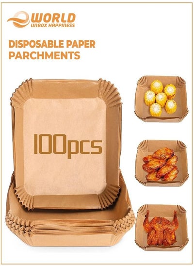 Buy Set of 100 Air Fryer Disposable Paper Liners, Square Waterproof Baking Parchment Paper for Air Fryer, Oven, and Microwave, Convenient for Baking, Roasting, and More in UAE