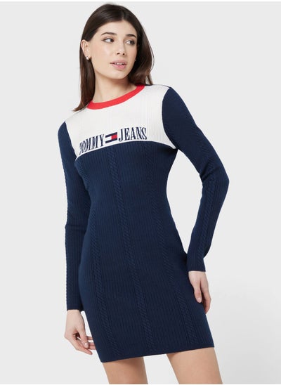 Buy Color Block Logo Detail Dress in UAE