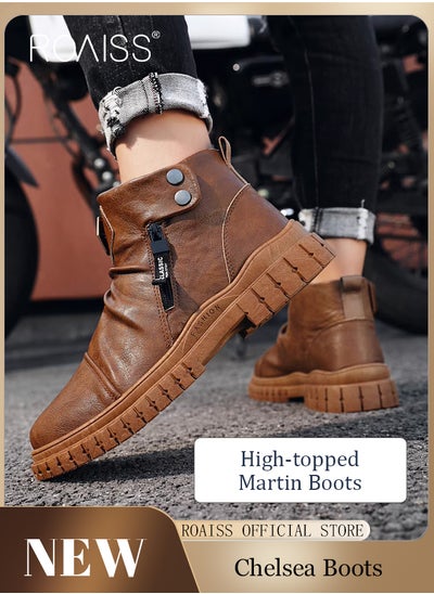 Buy Men High Top Martin Boots Workwear Style Sneakers Chelsea Boots Waterproof Non Slip Wear Resistant Motorcycle Shoes in Saudi Arabia