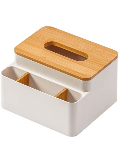 اشتري Multipurpose Tissue Box Holder with Bamboo Lid (White) في الامارات