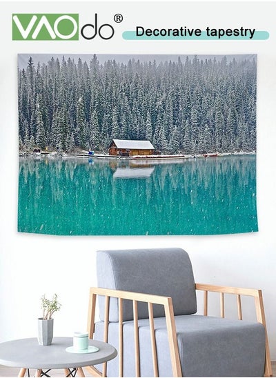 Buy Lakeside Snow Landscape Tapestry Short Plush Natural Scenery Home Decoration Wall Hanging Free Installation Package 150 * 130CM in Saudi Arabia