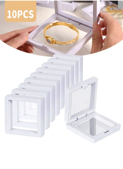 Buy 10 PCS Plastic Jewelry Box Organizer, Wall Item Display Stand, Portable Travel Transparent Organizer, 3D Floating Frame Display Stand, Stackable Jewelry Organizer, Souvenir, White 9*9cm in UAE