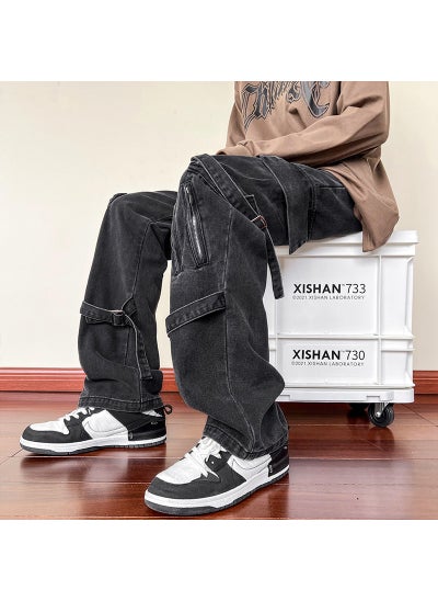 اشتري Urban Style Black Denim Jeans with Straps for Men Black في السعودية