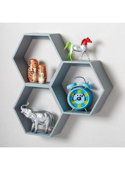 Buy Hexagon Wall Mounted Hanging Shelves, Wooden 3 Piece Hanging Shelf grey in Saudi Arabia