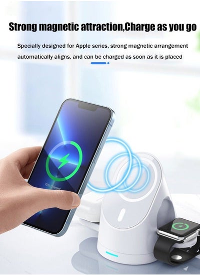 Buy 3-in-1 MagSafe Wireless Charging Station for iPhone/iWatch/AirPods:15W Foldable Fast Charge with Safety Features/LED Indicator,Intelligent Power Distribution,Magnetic Phone Stand with 360° Rotation in Saudi Arabia