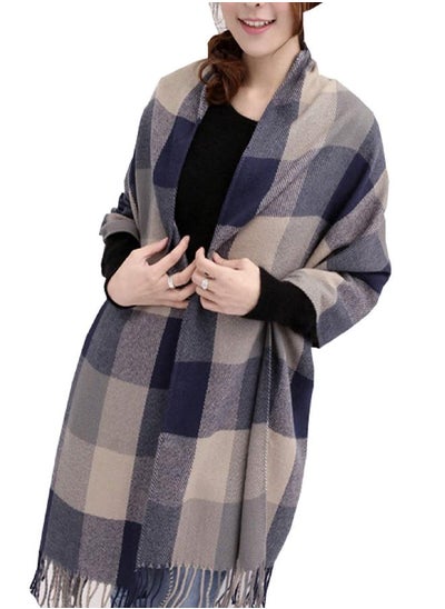 اشتري Wander Agio Women's Fashion Long Shawl Big Grid Winter Warm Large Scarf Grey في الامارات