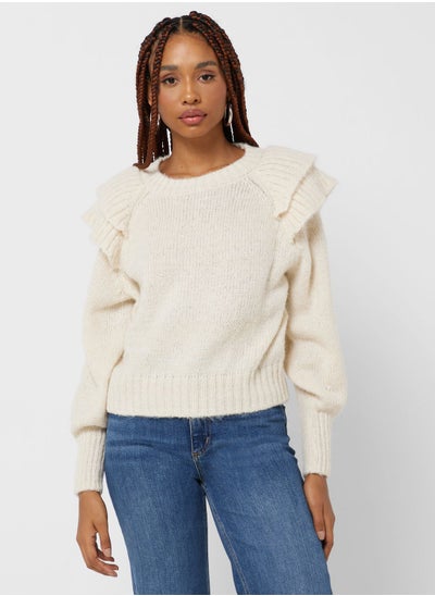 Buy Ruffle Sleeve Knitted Sweater in Saudi Arabia