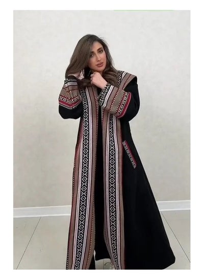 Buy Beautiful traditional Sadu abaya with hat - black in Saudi Arabia