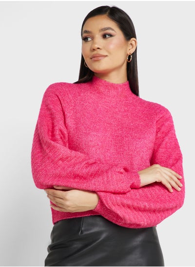 Buy High Neck Balloon Sleeve Sweater in Saudi Arabia