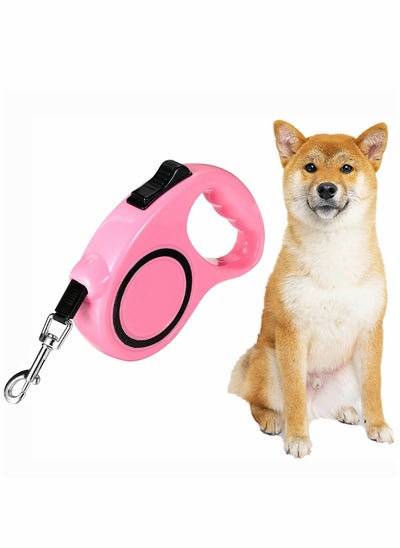 Buy Retractable Dog Leash for Small to Medium Pets, Ergonomic Non-Slip Handle, Anti-Chewing Nylon Tape, One-Handed Break, Pause, Lock Feature (Pink) in UAE