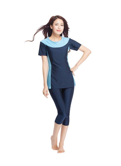 اشتري 2-Piece Nylon Round Neck Burkini Set Navy Blue في الامارات