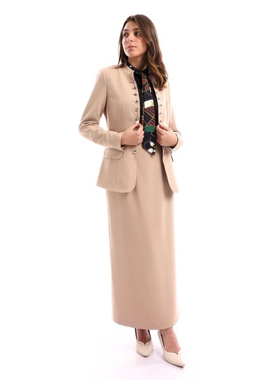Buy Solid Straight Fit Dark Beige Maxi Skirt in Egypt