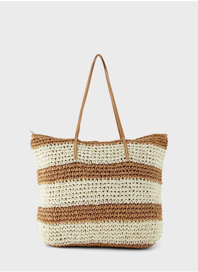 اشتري Women Straw Woven Tote Large Beach Handmade Weaving Shoulder Bag Purse Straw Handbag في الامارات