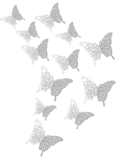 اشتري 3D Butterfly Wall Decor 12 Pcs, Butterfly Decorations for Butterfly Birthday Decorations Butterfly Party Decorations, Removable Wall Stickers Room Decor for Kids Nursery (Silver) في السعودية