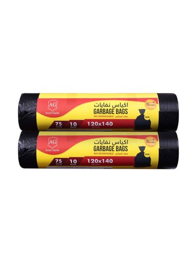 Buy Avant Garde Bio-Degradable Garbage Bags 120x140cm, 75 gallons, 10 bags per roll, Black - Pack of 2 in UAE