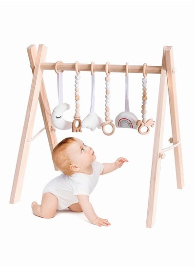 Buy Foldable Wooden Baby Gym with 6 Baby Toys Frame Activity Gym  newborn baby fitness rack in Saudi Arabia