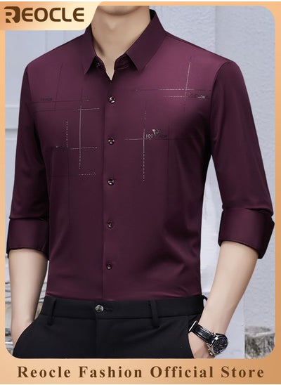 Buy Men's Business Slim Fit Shirt Official Long Sleeve Stretch Dress Shirt Wrinkle-Free Regular Fit Button Down Shirts in UAE