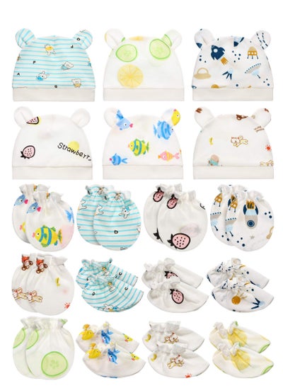 Buy 18Piece Unisex Newborn Set with 6 Hats, 6 Mittens, and 6 Socks in Various Colors for Infants in Saudi Arabia