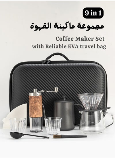 Buy V60 Coffee Pot Set Portable Travel Bag EVA Nine-piece Set with Coffee Pot Manual Grinder Coffee Sharing Pot Suitable for Outdoor Camping RV Hiking Picnic 600ML in Saudi Arabia