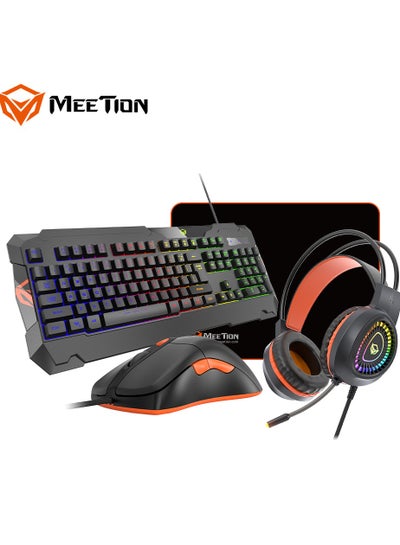 Buy Meetion MT C505 4 in 1 Gaming Combo Kit, Anti Ghost RGB Gaming Keyboard, 5+1 Buttons 3200DPI Gaming Mouse, Backlit Gaming Headphone with Omni Directional Microphone, High Precision Gaming Mouse Pad in UAE