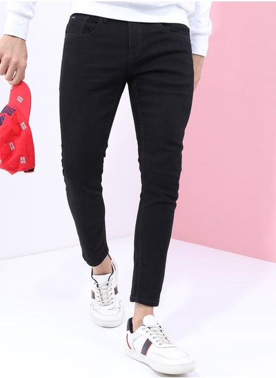 Buy Solid Mid Rise Jeans with Pockets in Saudi Arabia