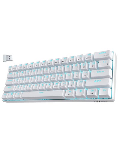 اشتري RK61 Wireless 60% Mechanical Gaming Keyboard, Ultra-Compact Bluetooth Keyboard with Tactile Blue Switches, Compatible for Multi-Device Connection, White في السعودية