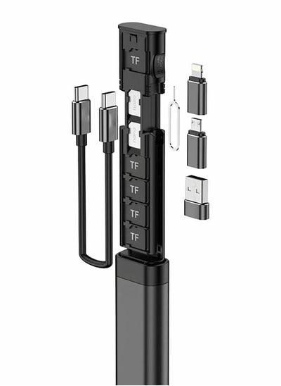 اشتري Multifunctional Micro SD Card Reader with Compact Cable, 9 SD Card Storage, 6 Adapter Combinations, Phone Holder, Card Removal Pin, Lanyard, and Travel Charging Cable for Phones and PCs. في السعودية