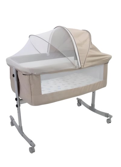 Buy 3 in 1 Baby Folding Crib Portable Cosleeping Bed With Adjustable Bedside And Sleeper Grey in Saudi Arabia