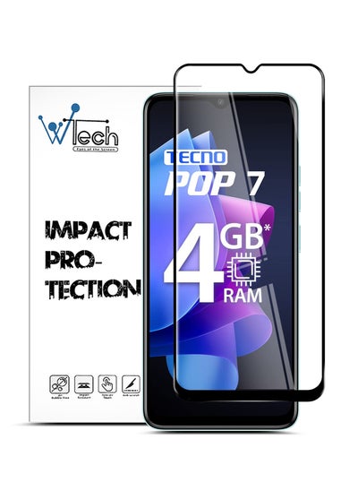 اشتري واقي شاشة من الزجاج المقوى بغطاء كامل فاخر E2E لهاتف Tecno Pop 7 / Pop 7 Pro 4G 2023 شفاف / أسود في السعودية