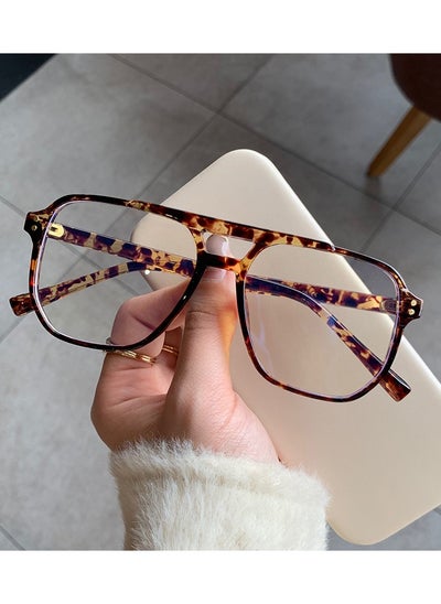 Buy Leopard Fashion Clear Lens Glasses with Double Bridge in UAE