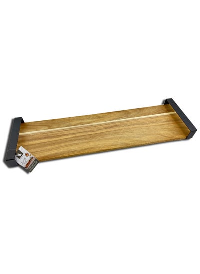 Buy Acacia Serving Tray With Metal Handle 5X11x45cm in UAE