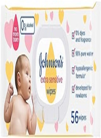 Buy JOHNSON’S Baby, Wipes, Extra Sensitive, 98% pure water, pack of 56 wipes in Egypt