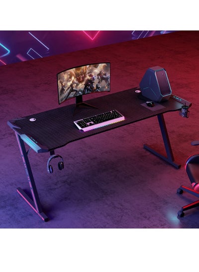 Buy Gaming Desk with IR Control RGB Lights PC Computer Desk Z Shaped Gamer Home Office Computer Desk Table with Mouse Pad & Headphone Hook in Saudi Arabia