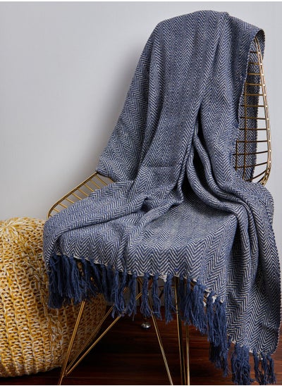 Buy Blue Herringbone Blanket Throw in UAE