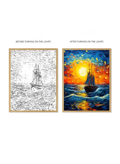 Buy Van Gogh Lighting Painting Decoration 3 Colors LED Light Painting Wall Decoration Art Of Light And Shadow Photo Frames LED Luminous Photo Frame Family Bedroom Living Room Night Lights in Saudi Arabia