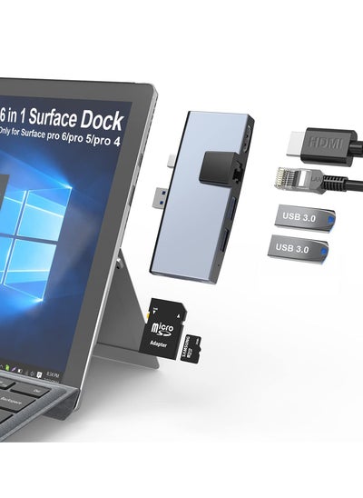 اشتري USB C Hub, Surface Pro 4/5/6 Docking Station, 2 UsSB 3.0 Hub Ports SD & TF/Micro SD Memory Card Reader, Mini DP to 4K HDMI, 1USB to Ethernet Adapter في الامارات