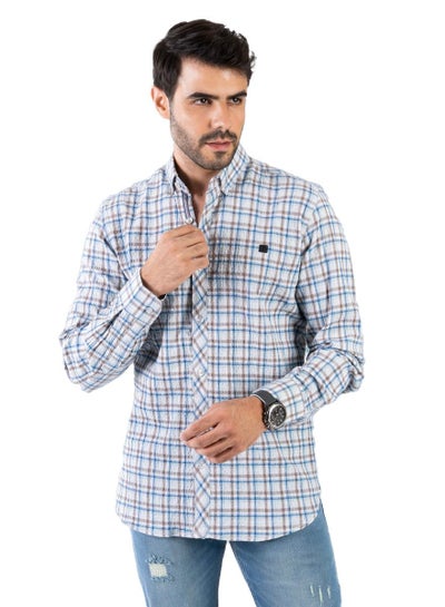 Buy Men's Shirt - Made Of Cotton - Blue / Multicolor in Egypt