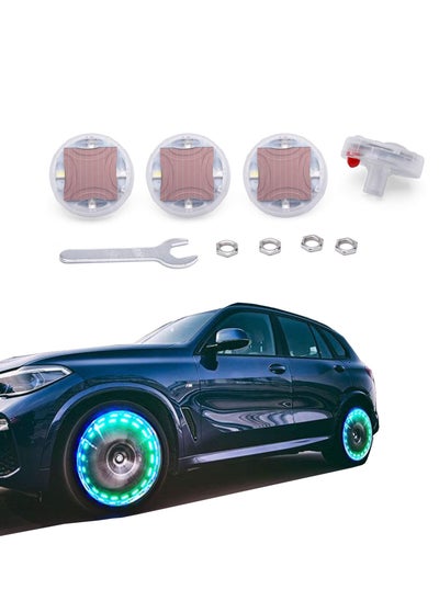 Buy Tire Valve Stem Caps,  4pcs Solar Car Wheel Tire Air Valve Cap Lights with Motion Sensors Colorful Flashing Led Tire Light Gas Nozzle for Car Bicycle Motorcycles in UAE