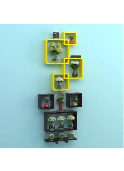 Buy Wooden Rafuf Designer Intersecting Wall Shelves (Set of 8) in UAE