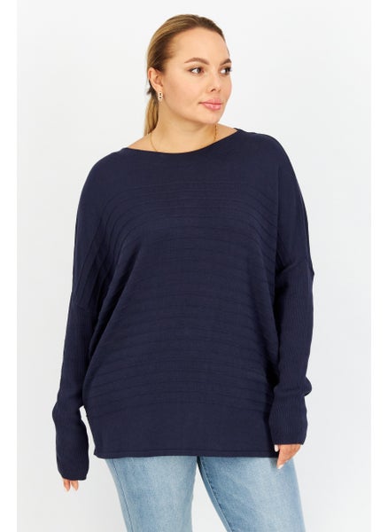 اشتري Women Boat Neck Long Sleeves Textured Sweatshirt, Navy في الامارات