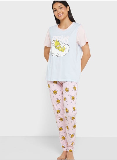 Buy Crew Neck Graphic T-Shirt & Pyjama Set in UAE