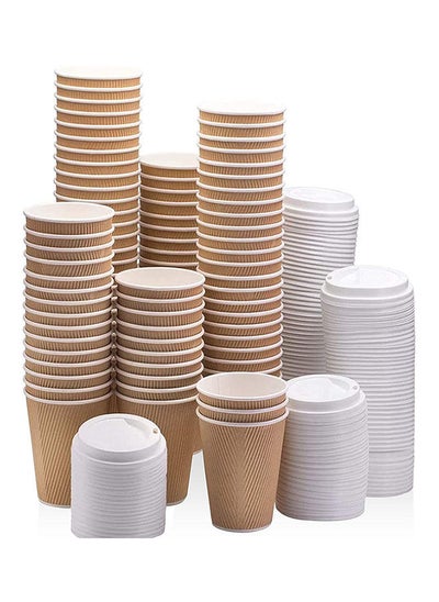 اشتري Pack OF 50 Hot Beverage Corrugated Paper Disposable Ripple Insulated Coffee Cups With Lid 12 Ounce في الامارات